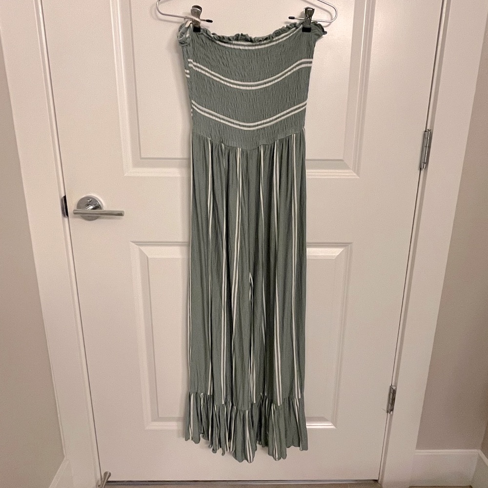 strapless green jumpsuit
